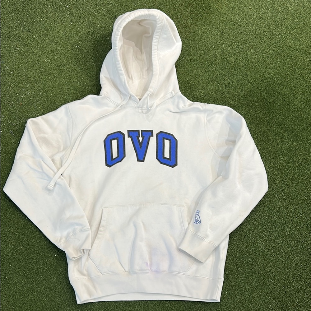 OVO White Sweater with Bold Blue Logo
